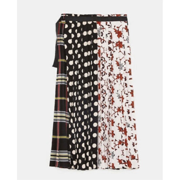 Zara patchwork mixed print pleated midi wrap skirt - Picture 5 of 7